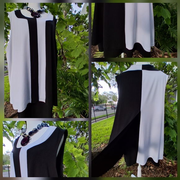 🔥Alfani TUNIC TOP BLOUSE Black White Size 3X EUC & FREE GIFT - Picture 1 of 10